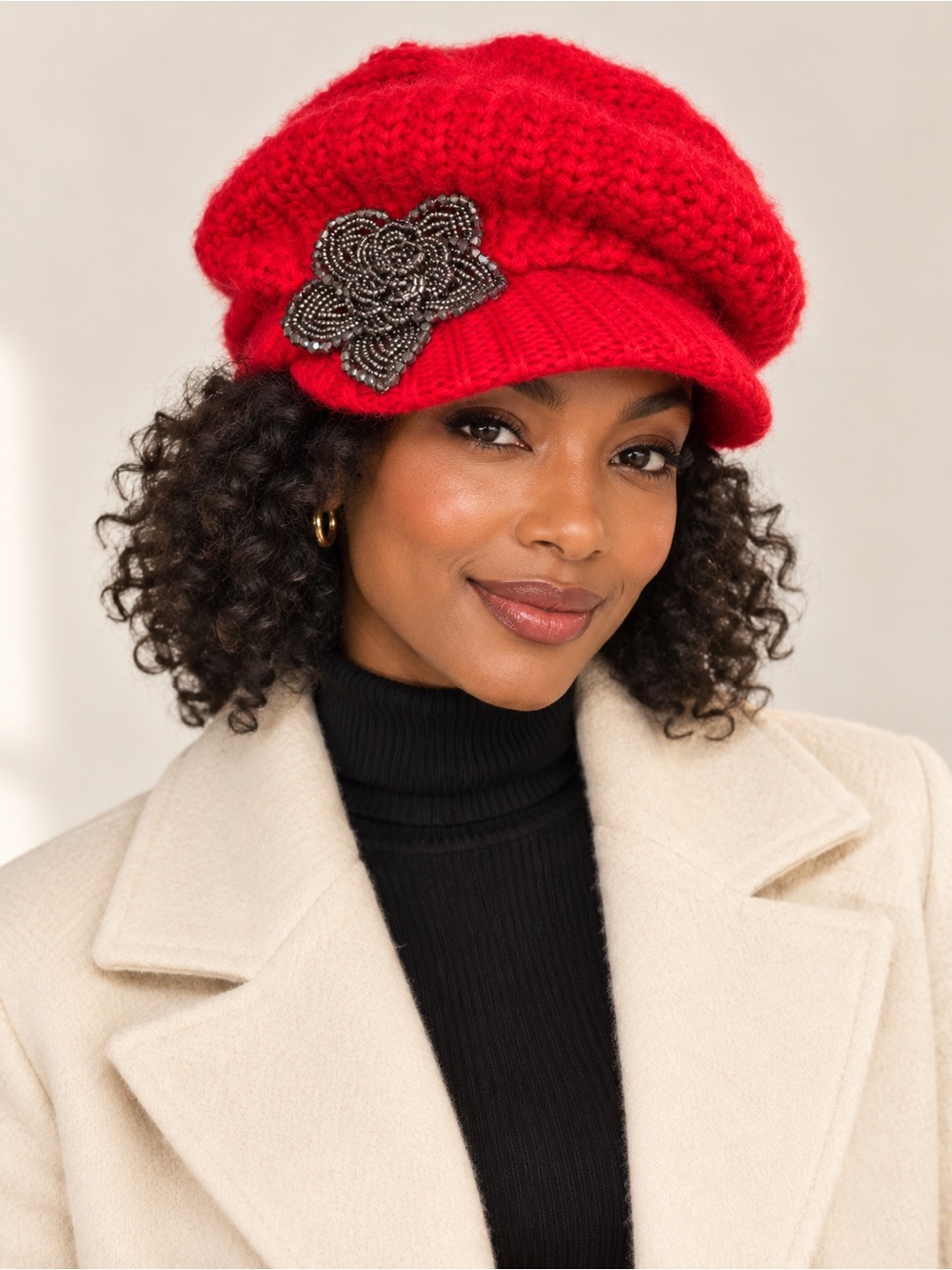 Sunday Special L.A. 100% Angora Red Beaded Newsboy Cap One Size